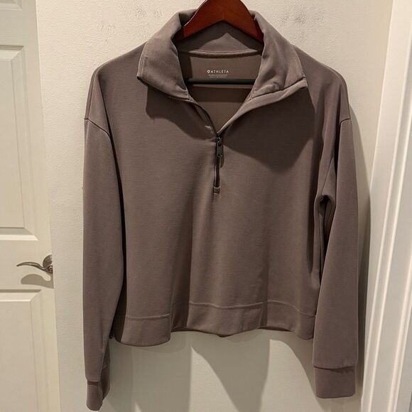 Athleta Taupe Quarter-Zip Sweatshirt - Picture 1 of 13